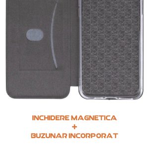 Husa Round Flip compatibila cu Samsung Galaxy A23 4G / 5G, tip carte, buzunar interior pentru carduri, inchidere magnetica, Negru5