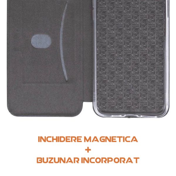 Husa Round Flip compatibila cu Samsung Galaxy A32 5G, tip carte, buzunar interior pentru carduri, inchidere magnetica, Gri5