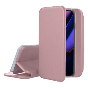 Husa Round Flip compatibila cu Samsung Galaxy A21S, tip carte, buzunar interior pentru carduri, inchidere magnetica, Roz