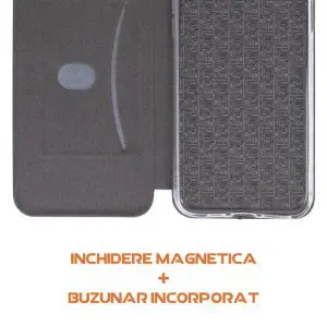 Husa Round Flip compatibila cu Apple iPhone 13, tip carte, buzunar interior pentru carduri, inchidere magnetica, Gri5