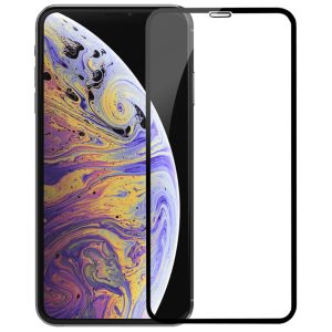 Folie sticla cu aplicator compatibila cu Apple iPhone XS Max, FONIX SmartGloss, Securizare PVB, Full cover, Full glue, Anti-soc, Margini negre, 5D, Instalare usoara