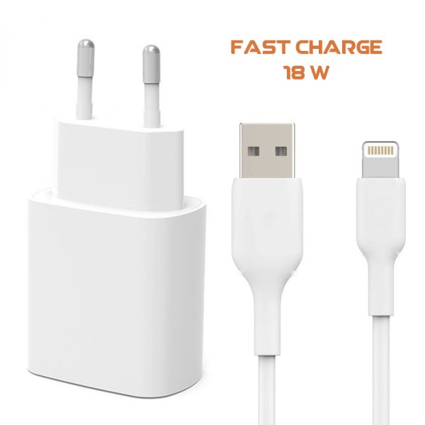 Incarcator retea compatibil cu iPhone, cablu inclus, Tenor PowerPack Plus, Fast Charge, USB-A, cablu USB-A la Lightning, Adaptor 18W, 3A, 1m, Alb - 5