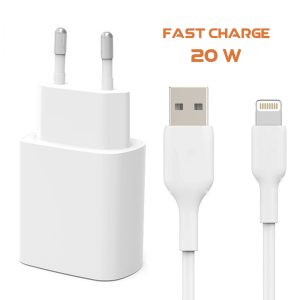 Incarcator retea compatibil cu iPhone, cablu inclus, Tenor GrandPower, Fast Charge, USB-A si USB-C, cablu USB-A la Lightning, Adaptor 20W, 3A, 1m, Alb - 5