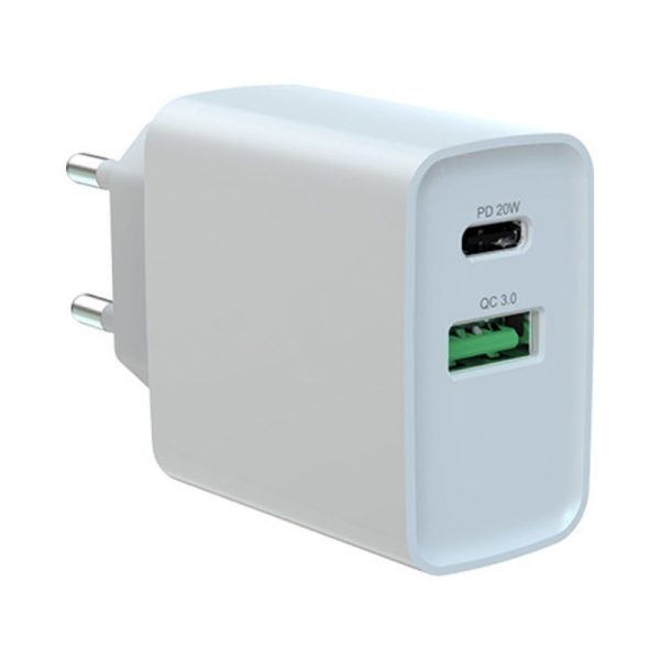 Incarcator retea, Fast Charge, FONIX Dual EnergyBox, USB-C si USB-A, Adaptor 3A, 20W, Quick Charge 3.0, PD, Alb