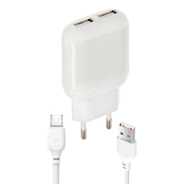 Incarcator retea, ElectroCharge Twin, cablu Micro-USB inclus, 2xUSB-A, 12W, 2A, Alb - 2