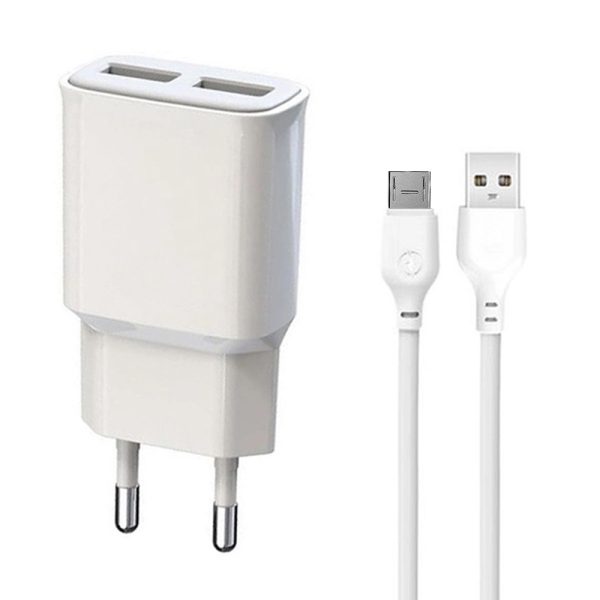 Incarcator retea, cablu Micro-USB inclus, ElectroCharge Trip, 2xUSB-A, Adaptor 12W, 2A, Alb - 2