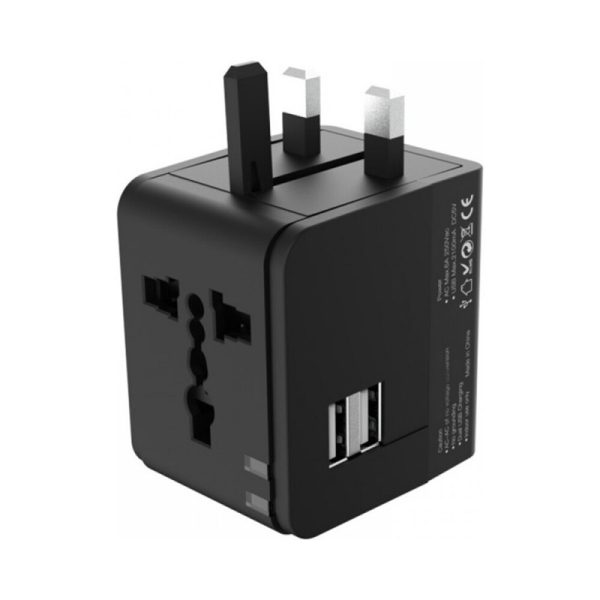 Adaptor universal, UK/USA/Europa, ElectroCharge Voyage, Fast Charge, 6000 mAh, 2xUSB-A, Negru