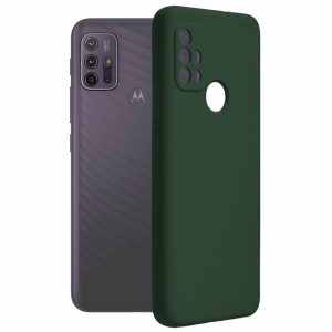 Husa protectie, interior de catifea, compatibila cu Motorola Moto G10 / G10 Power, FONIX BloomShield, silicon, margini ridicate, slim, Verde inchis