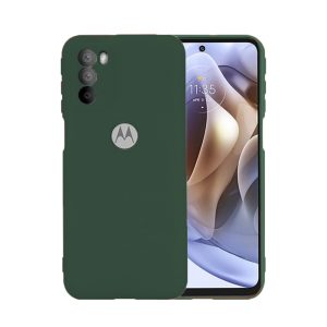 Husa protectie, interior de catifea, compatibila cu Motorola Moto G51 5G, FONIX BloomShield, silicon, margini ridicate, slim, Verde inchis