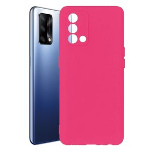 Husa protectie, interior de catifea, compatibila cu Oppo A74 4G, FONIX BloomShield, silicon, margini ridicate, slim, Roz neon