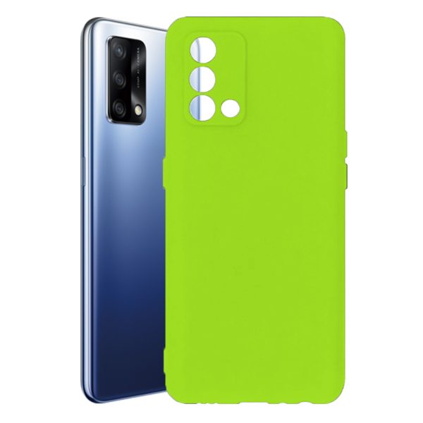 Husa protectie, interior de catifea, compatibila cu Oppo A74 4G, FONIX BloomShield, silicon, margini ridicate, slim, Verde neon