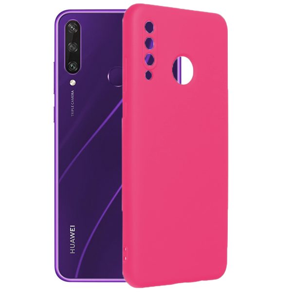 Husa protectie, interior de catifea, compatibila cu Huawei Y6P, FONIX BloomShield, silicon, margini ridicate, slim, Roz neon