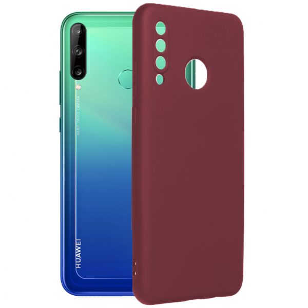 Husa protectie, interior de catifea, compatibila cu Huawei P40 Lite E, FONIX BloomShield, silicon, margini ridicate, slim, Visiniu