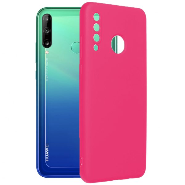 Husa protectie, interior de catifea, compatibila cu Huawei P40 Lite E, FONIX BloomShield, silicon, margini ridicate, slim, Roz neon