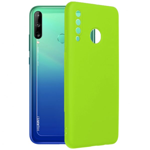 Husa protectie, interior de catifea, compatibila cu Huawei P40 Lite E, FONIX BloomShield, silicon, margini ridicate, slim, Verde neon