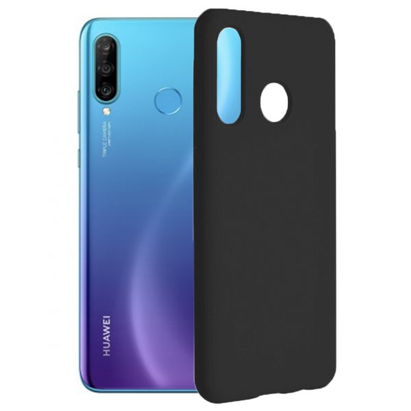 Husa protectie, interior de catifea, compatibila cu Huawei P30 Lite, FONIX BloomShield, silicon, margini ridicate, slim, Negru