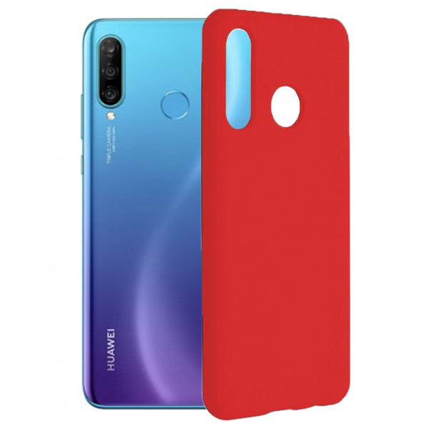 Husa protectie, interior de catifea, compatibila cu Huawei P30 Lite, FONIX BloomShield, silicon, margini ridicate, slim, Rosu