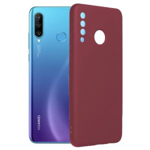 Husa protectie, interior de catifea, compatibila cu Huawei P30 Lite, FONIX BloomShield, silicon, margini ridicate, slim, Visiniu