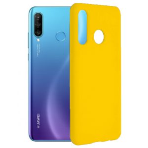 Husa protectie, interior de catifea, compatibila cu Huawei P30 Lite, FONIX BloomShield, silicon, margini ridicate, slim, Galben