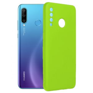 Husa protectie, interior de catifea, compatibila cu Huawei P30 Lite, FONIX BloomShield, silicon, margini ridicate, slim, Verde neon