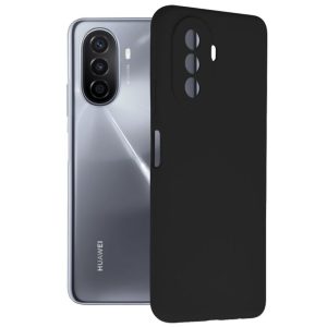 Husa protectie, interior de catifea, compatibila cu Huawei Nova Y70, FONIX BloomShield, silicon, margini ridicate, slim, Negru