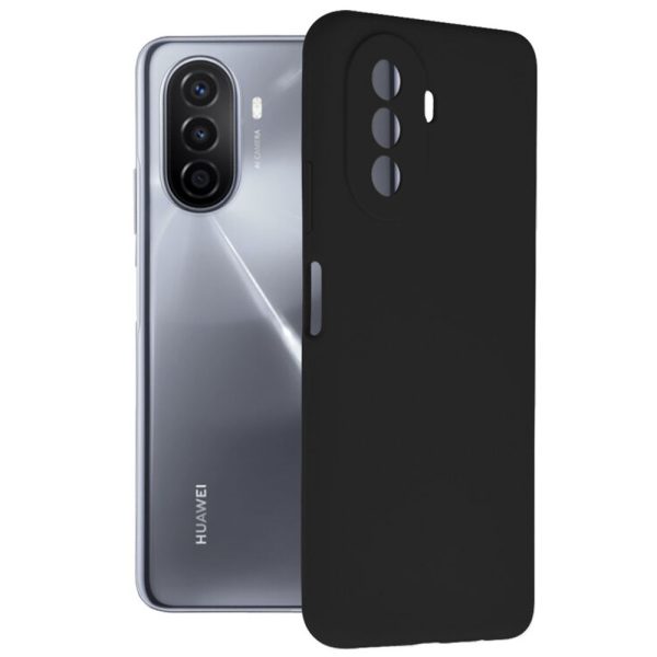 Husa protectie, interior de catifea, compatibila cu Huawei Nova Y70, FONIX BloomShield, silicon, margini ridicate, slim, Negru