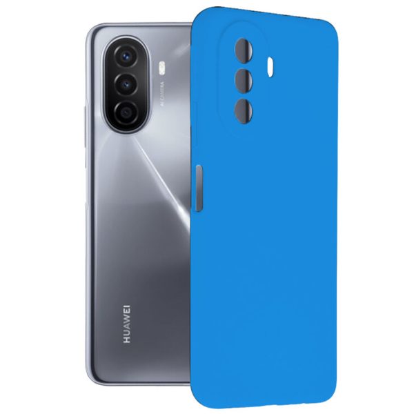 Husa protectie, interior de catifea, compatibila cu Huawei Nova Y70, FONIX BloomShield, silicon, margini ridicate, slim, Albastru