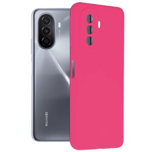 Husa protectie, interior de catifea, compatibila cu Huawei Nova Y70, FONIX BloomShield, silicon, margini ridicate, slim, Roz neon