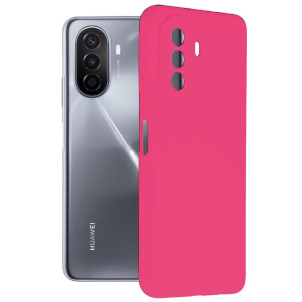 Husa protectie, interior de catifea, compatibila cu Huawei Nova Y70, FONIX BloomShield, silicon, margini ridicate, slim, Roz neon