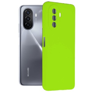 Husa protectie, interior de catifea, compatibila cu Huawei Nova Y70, FONIX BloomShield, silicon, margini ridicate, slim, Verde neon