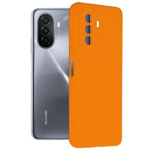 Husa protectie, interior de catifea, compatibila cu Huawei Nova Y70, FONIX BloomShield, silicon, margini ridicate, slim, Portocaliu neon