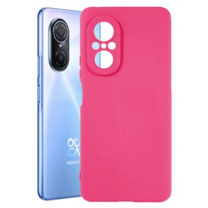 Husa protectie, interior de catifea, compatibila cu Huawei Nova 9 SE, FONIX BloomShield, silicon, margini ridicate, slim, Roz neon