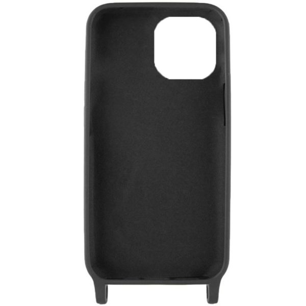 Husa protectie cu snur integrat, compatibila cu Apple iPhone 14, FONIX ShieldBand, silicon mat, interior microfibra, lant 170 cm, Negru2