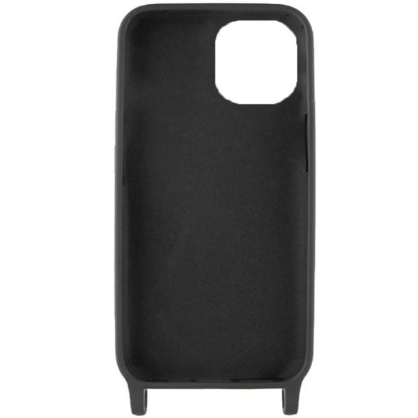 Husa protectie cu snur integrat, compatibila cu Apple iPhone 13, FONIX ShieldBand, silicon mat, interior microfibra, lant 170 cm, Negru2