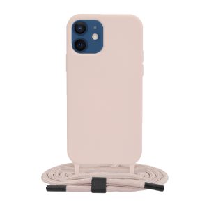 Husa protectie cu snur integrat, compatibila cu Apple iPhone 12, FONIX ShieldBand, silicon mat, interior microfibra, lant 170 cm, Roz