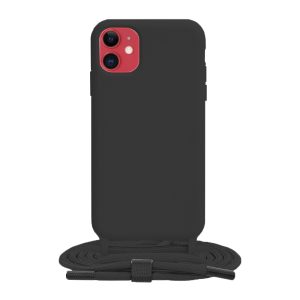 Husa protectie cu snur integrat, compatibila cu Apple iPhone 11, FONIX ShieldBand, silicon mat, interior microfibra, lant 170 cm, Negru