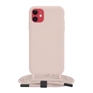 Husa protectie cu snur integrat, compatibila cu Apple iPhone 11, FONIX ShieldBand, silicon mat, interior microfibra, lant 170 cm, Roz