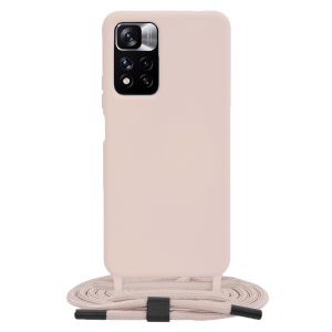 Husa protectie cu snur integrat, compatibila cu Xiaomi Redmi Note 11 Pro Plus 5G, FONIX ShieldBand, silicon mat, interior microfibra, lant 170 cm, Roz