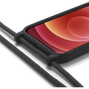 Husa protectie cu snur integrat, compatibila cu Xiaomi Redmi Note 12 Pro Plus, FONIX ShieldBand, silicon mat, interior microfibra, lant 170 cm, Negru