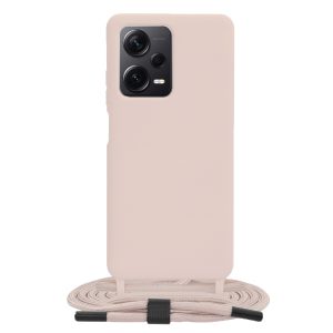 Husa protectie cu snur integrat, compatibila cu Xiaomi Redmi Note 12 Pro Plus, FONIX ShieldBand, silicon mat, interior microfibra, lant 170 cm, Roz