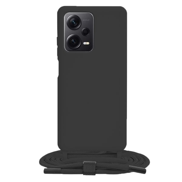 Husa protectie cu snur integrat, compatibila cu Xiaomi Redmi Note 12 Pro / Poco X5 Pro, FONIX ShieldBand, silicon mat, interior microfibra, lant 170 cm, Negru