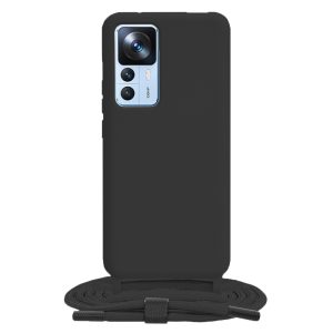 Husa protectie cu snur integrat, compatibila cu Xiaomi 12T / 12T Pro, FONIX ShieldBand, silicon mat, interior microfibra, lant 170 cm, Negru