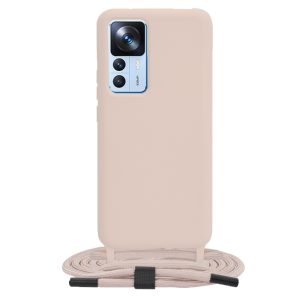 Husa protectie cu snur integrat, compatibila cu Xiaomi 12T / 12T Pro, FONIX ShieldBand, silicon mat, interior microfibra, lant 170 cm, Roz