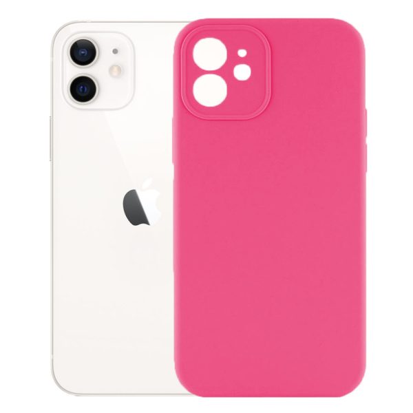 Husa protectie, interior de catifea, compatibila cu Apple iPhone 12, FONIX BloomShield, silicon, margini ridicate, slim, Roz neon