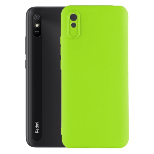 Husa protectie, interior de catifea, compatibila cu Xiaomi Redmi 9A / 9AT, FONIX BloomShield, silicon, margini ridicate, slim, Verde neon