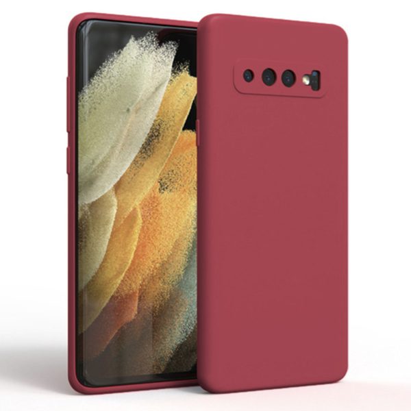 Husa protectie, interior de catifea, compatibila cu Samsung Galaxy S10, FONIX BloomShield, silicon, margini ridicate, slim, Visiniu