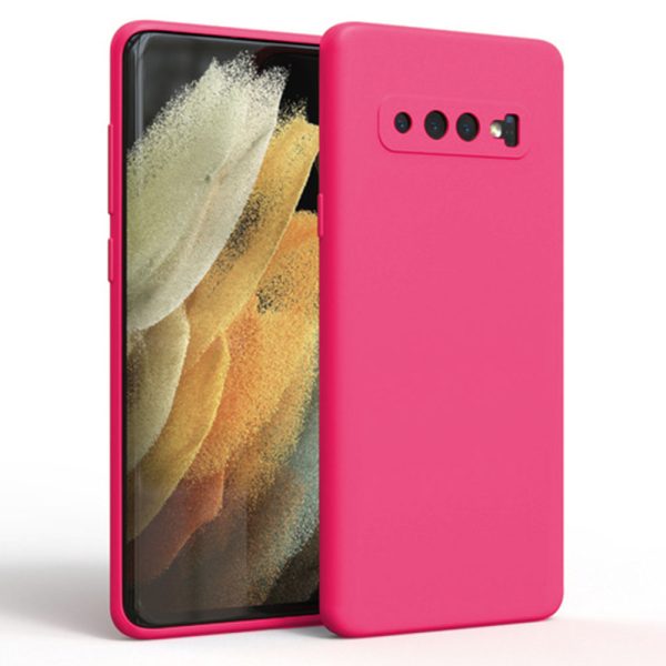 Husa protectie, interior de catifea, compatibila cu Samsung Galaxy S10, FONIX BloomShield, silicon, margini ridicate, slim, Roz neon