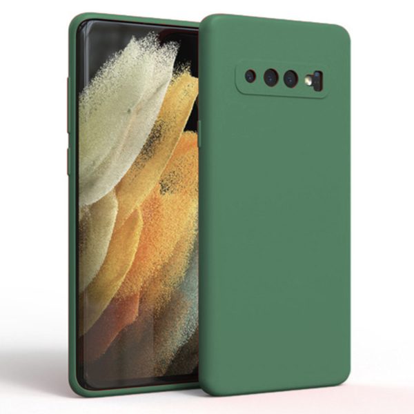 Husa protectie, interior de catifea, compatibila cu Samsung Galaxy S10 Plus, FONIX BloomShield, silicon, margini ridicate, slim, Verde inchis