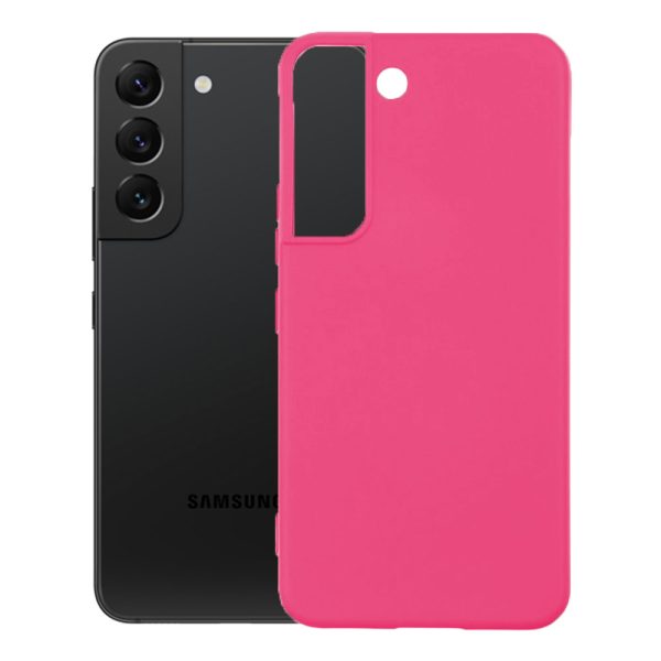 Husa protectie, interior de catifea, compatibila cu Samsung Galaxy S22, FONIX BloomShield, silicon, margini ridicate, slim, Roz neon