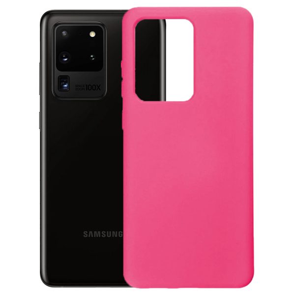 Husa protectie, interior de catifea, compatibila cu Samsung Galaxy S20 Ultra, FONIX BloomShield, silicon, margini ridicate, slim, Roz neon